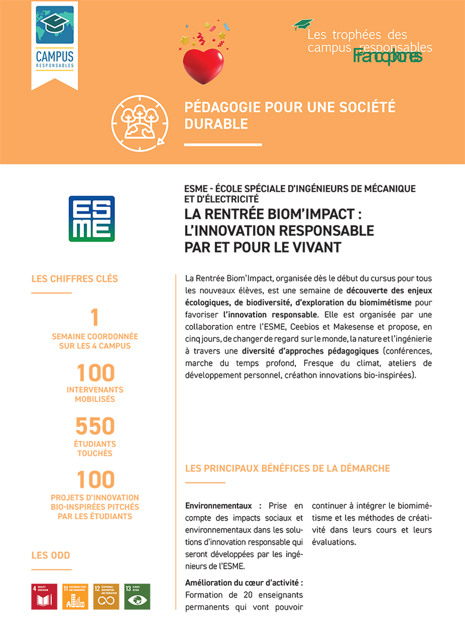 L’ESME, « coup de cœur » des Trophées des campus responsables francophones 2022 !